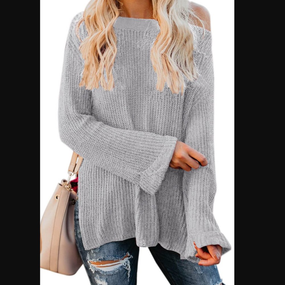 Gray Cold Shoulder Oversize Sweater - Picture 2 of 6